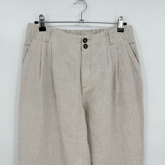 Garnet Hill Straight-Leg Linen Trousers in Natural Pinstripe Size 6 - Picture 6 of 10